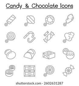 Sweets and candies icon set in thin line style