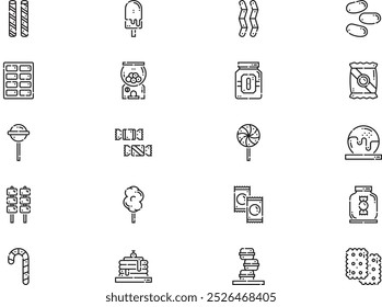 La colección de iconos de dulces y caramelos es una Ilustración vectorial con trazo editable.
