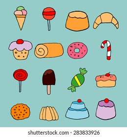 Sweets and candies icons set
