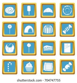 Sweets and candies icons set in azur color isolated vector illustration for web and any design