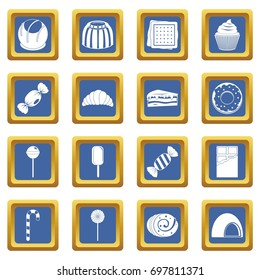 Sweets and candies icons set in blue color isolated vector illustration for web and any design