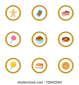 Sweets and candies icons set. Cartoon style set of 9 sweets and candies vector icons for web design