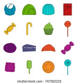 Sweets and candies icons set. Doodle illustration of vector icons isolated on white background for any web design