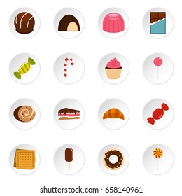 Sweets and candies icons set in flat style isolated vector icons set illustration