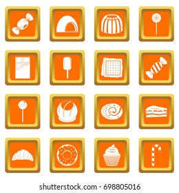 Sweets and candies icons set in orange color isolated vector illustration for web and any design