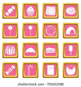 Sweets and candies icons set in pink color isolated vector illustration for web and any design