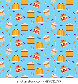 Sweets and candies seamless pattern flat style vector illustration