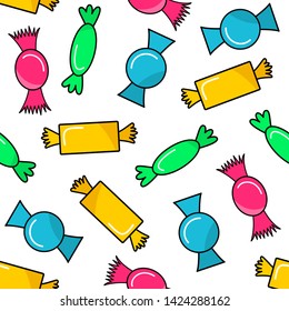 Sweets, candies seamless pattern in retro style. Vector illustration.