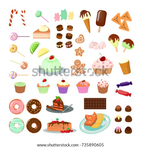 Sweets and candies set on white background.