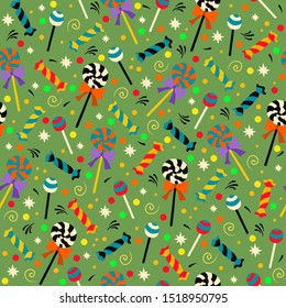 Sweets and candies vector seamless pattern, halloween hand drawn illustration.