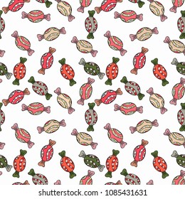 Sweets and candles, line drawings. Candy store. Seamless. Vector illustration.
