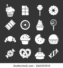 Sweets candy cakes icons set vector white isolated on grey background 