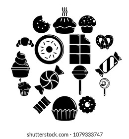 Sweets candy cakes icons set. Simple illustration of 16 sweets candy cakes vector icons for web