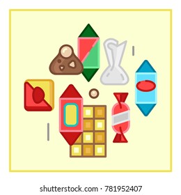 Sweets candy category icon, vector line illustration for shop and symbol of cafe. Traditional Russian sweets and Candy.
