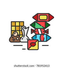 Sweets candy category icon, vector line illustration for shop and symbol of cafe. Traditional Russian sweets and Candy.