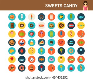 sweets candy concept flat icons.