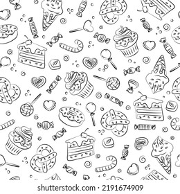 Sweets Candy Cupcakes Lollipop Pretzel Pattern Background