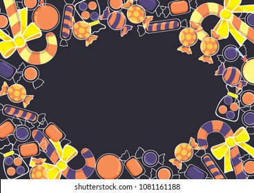 Sweets candy for Halloween holiday festival frame vector.