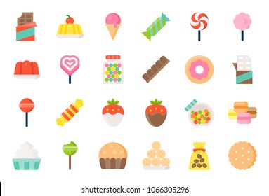 Sweets and candy icon set 1/2 flat design