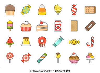 Sweets and candy icon set 2/2 filled outline style