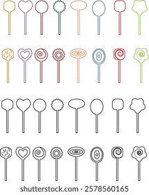 Sweets and candy icon set. Chocolate bars, caramel, toffee and lollipop on sticks, marmalade bears. Confectionery shop elements for birthday kids present cartoon flat isolated vector collection.