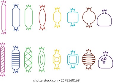 Sweets and candy icon set. Chocolate bars, caramel, toffee and lollipop on sticks, marmalade bears. Confectionery shop elements for birthday kids present cartoon flat isolated vector collection.