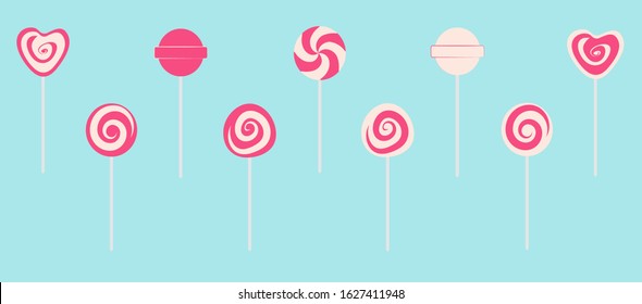 Sweets and candy icon vector set on a blue background