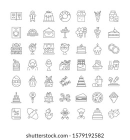 Sweets, candy linear icons, signs, symbols vector line illustration set