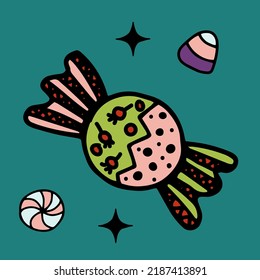 Sweets candy lollipops halloween doodle clipart vector