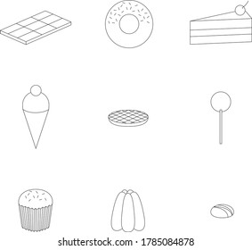 sweets candy lollipops ice cream chocolate jelly line icons