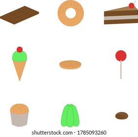 sweets candy lollipops ice cream chocolate jelly color flat icons