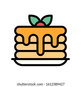 sweets and candy related cake with cherry in plate vector with editable stroke