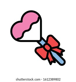 sweets and candy related heart lollipop with ribbon vector with editable stroke