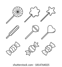 Sweets Candy vector icon set in thin line style.  Design illustration isolated on white background