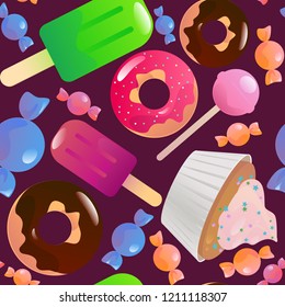 Sweets and candys seamless vector pattern