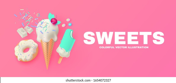 Sweets, Chocolate and Ice Cream. Delicious Candy Shop.