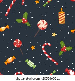 Sweets for christmas, pattern. For fabric, wrapping paper and other decoration. Vector illustration