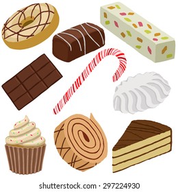 Sweets collection. Isolated on white background. Vector illustration.