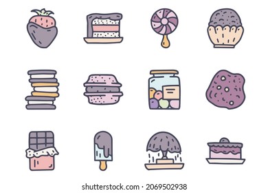 Sweets color vector doodle simple icon set