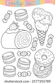 Sweets coloring page . Coloring book. Coloring page. Vector illustration.

