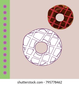 Sweets coloring page for children,Donat, cake, cupcake. Coloring and scrap book.Vector illustration