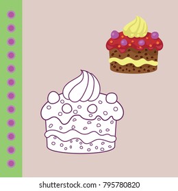 Sweets coloring page for children,Donat, cake, cupcake. Coloring and scrap book.Vector illustration