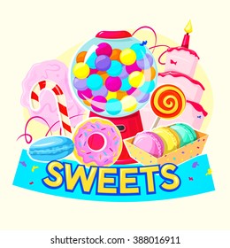 Sweets concept design, sweets store logo, vector illustration