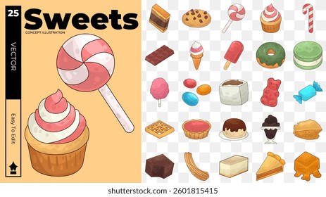sweets concept illustrations. Set of sweets vector illustrations