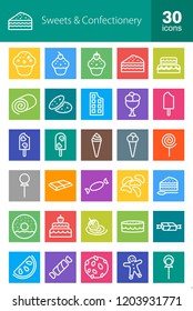 Sweets & Confectionery Line Multicolor B/G Icons