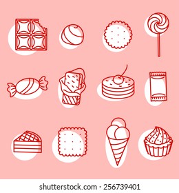 Sweets and confectionery. Set of Outline Icons. Smartly grouped.