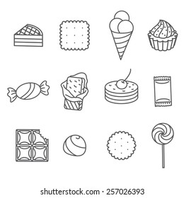 Sweets and confectionery. Set of Outline Icons. Smartly grouped.