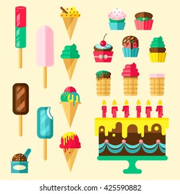 Sweets cupcakes icon set different types of bakery products isolated and colored vector illustration