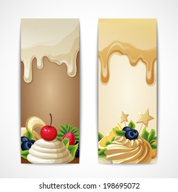 Sweets dessert food white chocolate and caramel vertical vector illustration