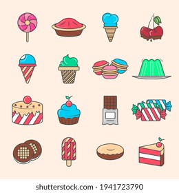 Sweets and dessert icon set isolated on white background